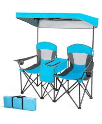 Set of 2 Folding Canopy Chairs with Cup Holders and Storage Pockets