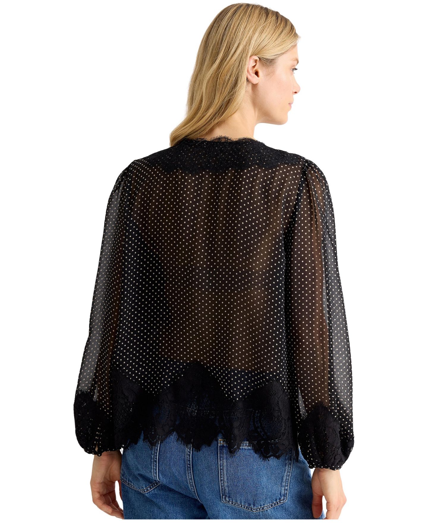 Женская блузка Albaray Polka-Dot Lace-Trim Long-Sleeve, цвет: Чёрный — фото 5