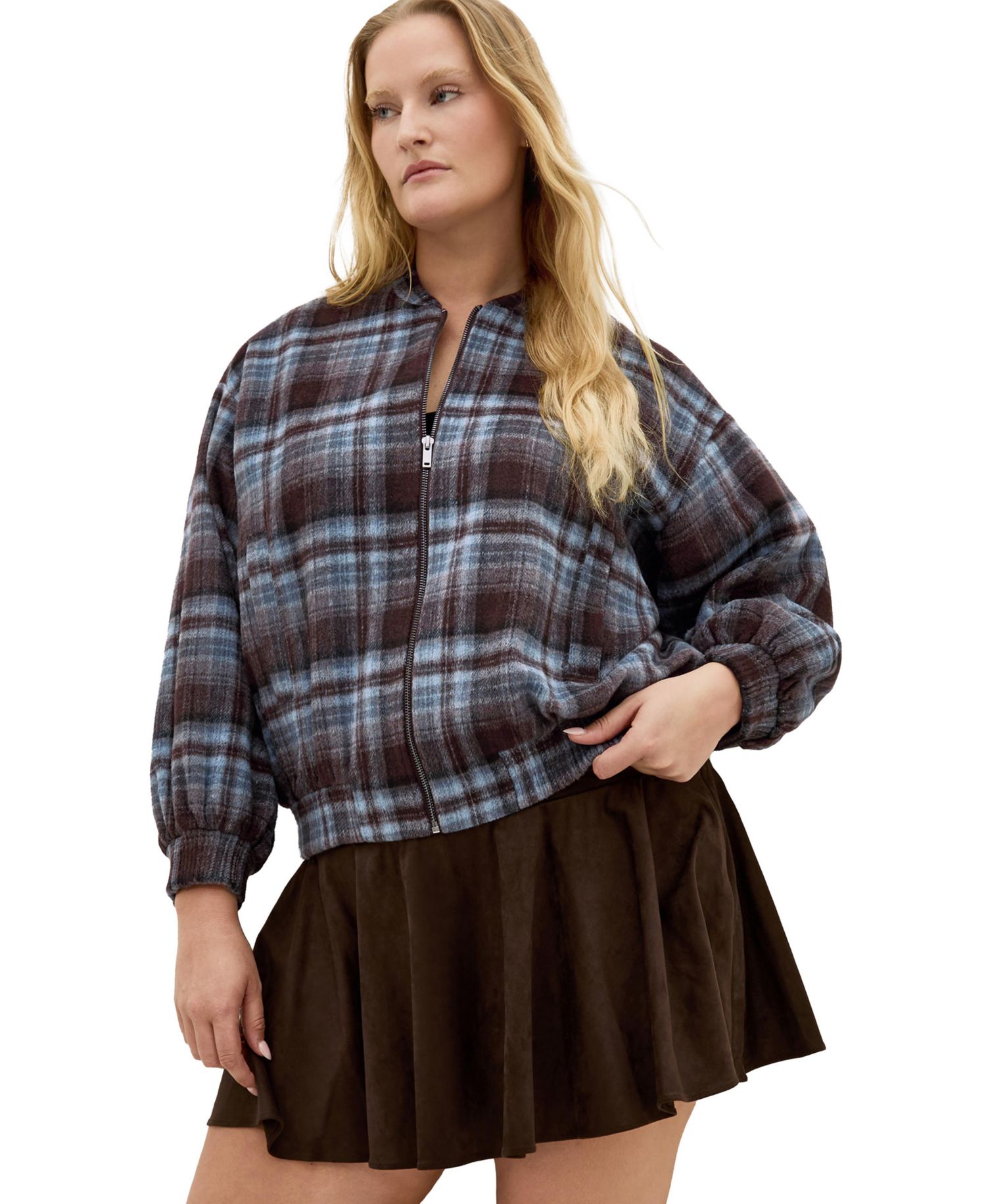 Plus Size Mila Plaid Drop-Shoulder Jacket