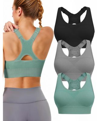 High Support Racerback Sports Bras Adjustable Straps Removable Padded Breathable Moisture Wicking