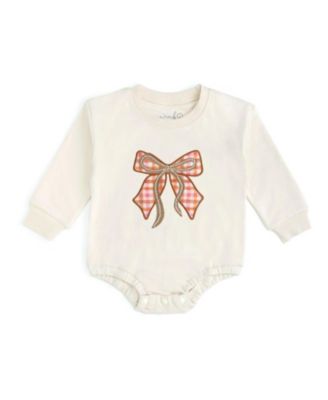 Baby Girls' Plaid Bow Patch Long-Sleeve Romper
