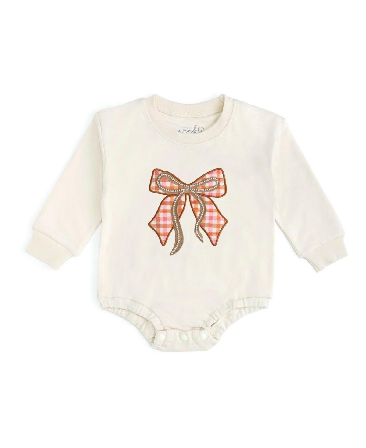 Sweet Wink Baby Girls' Plaid Bow Patch Long-Sleeve Romper