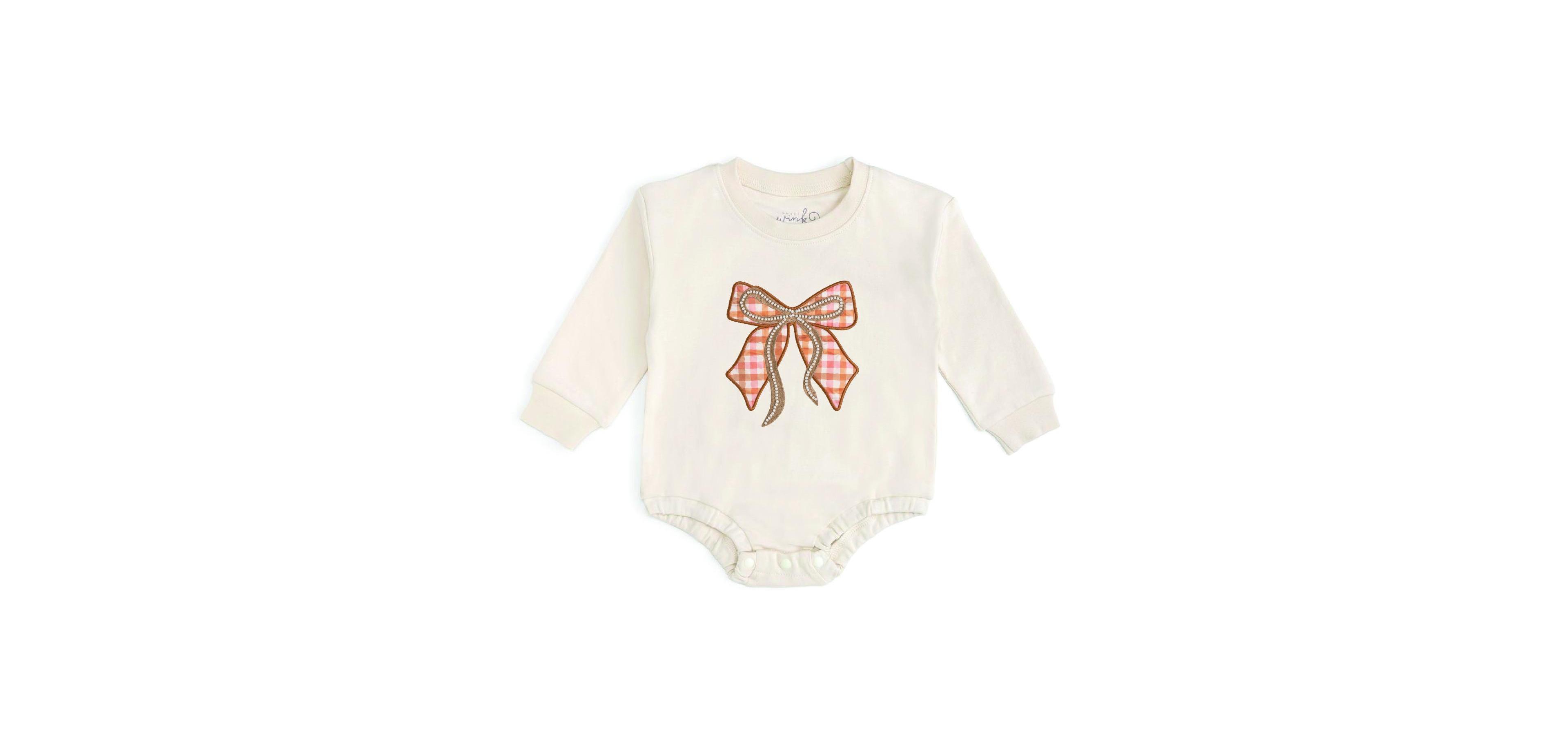 Sweet Wink Baby Girls' Plaid Bow Patch Long-Sleeve Romper