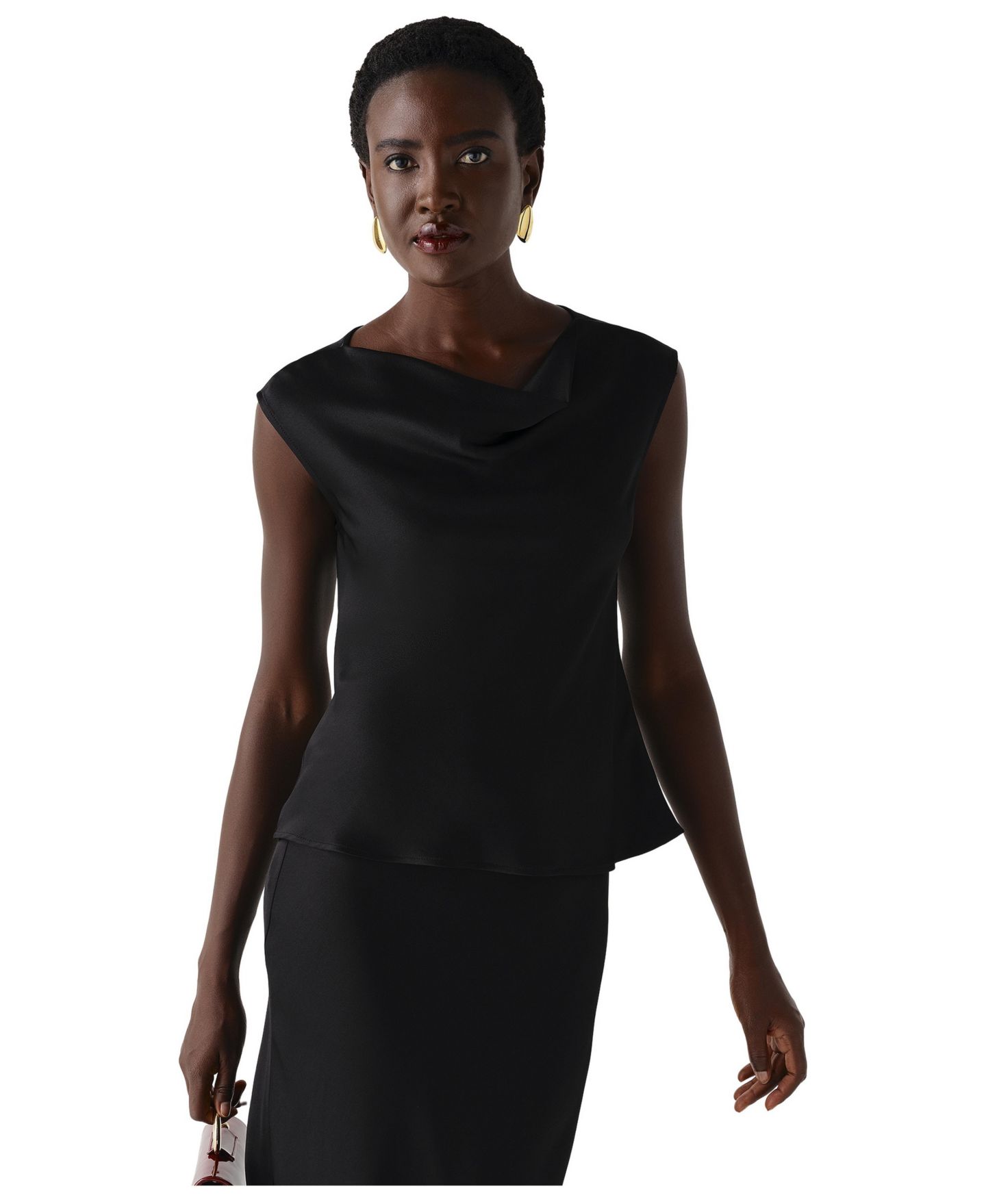 Женский топ Ghost London Aila Satin Cowl Neck Sleeveless, цвет: Чёрный — фото 1