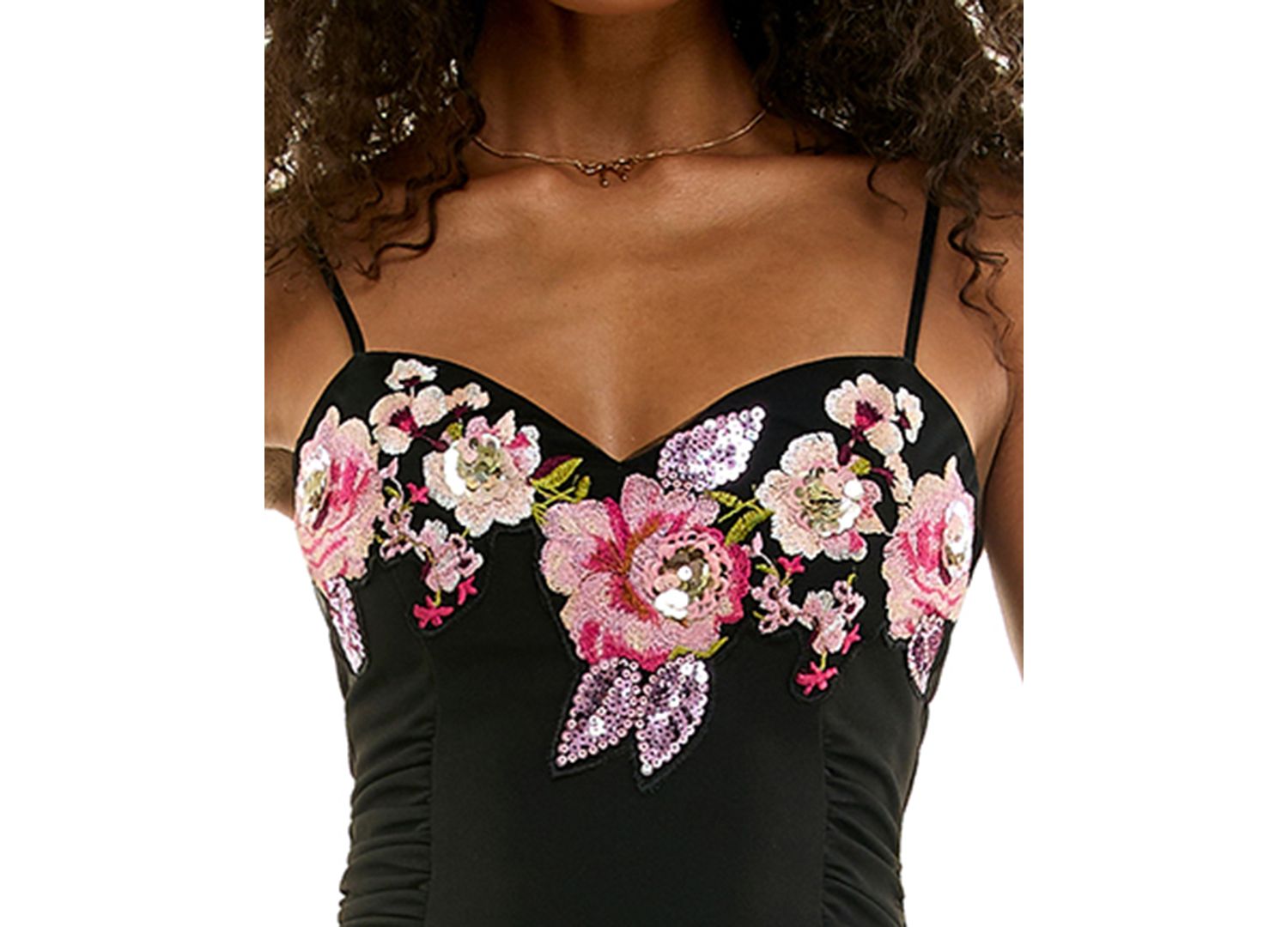 Women's Embroidered Scuba Bodycon Sweetheart Side-Slit Gown