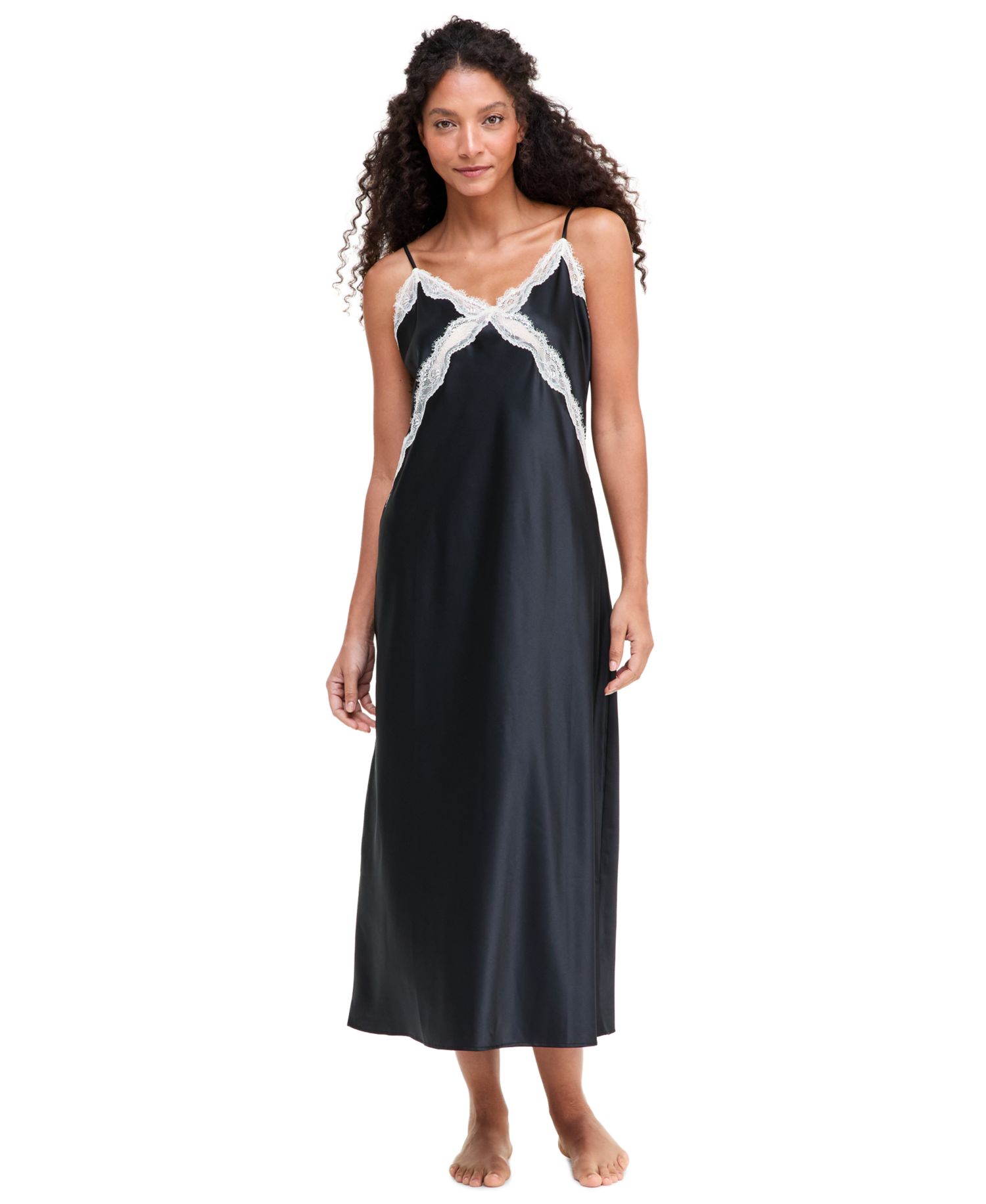 Women's Sleeveless Lace-Trim Satin Nightgown