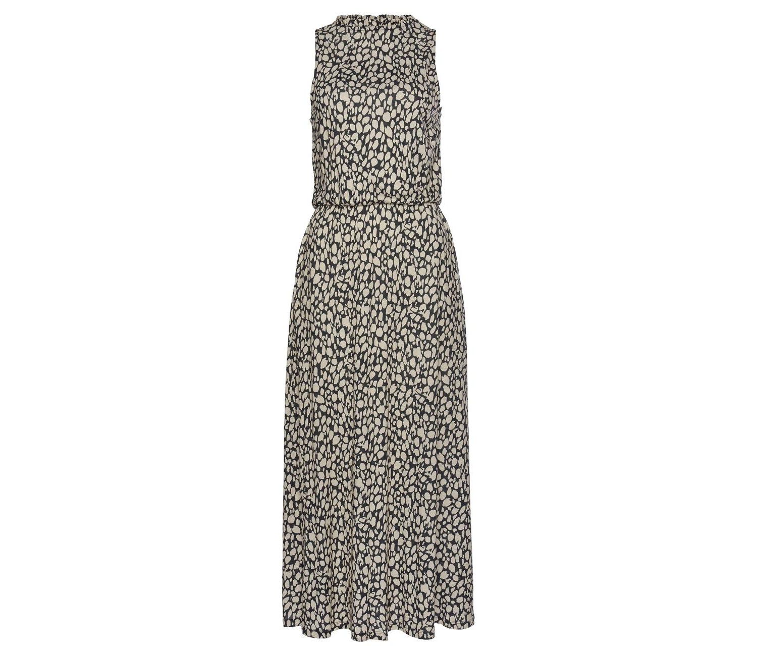 Women's Viscose Printed High Neck Ruffle-Trim A-Line Maxi Dress