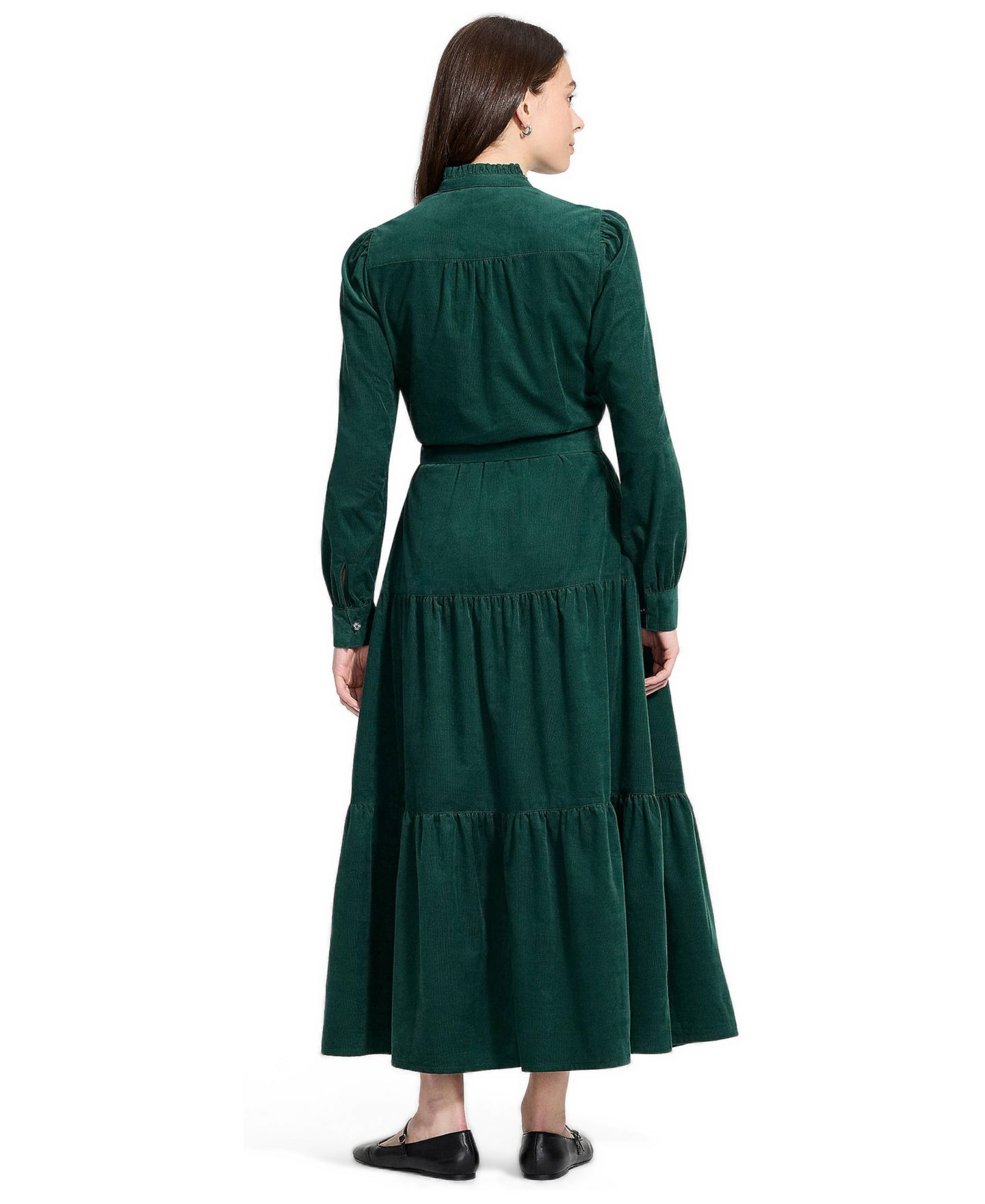 Женское платье Lands' End Tiered Corduroy Long-Sleeve, цвет: Вечнозелёный — фото 3
