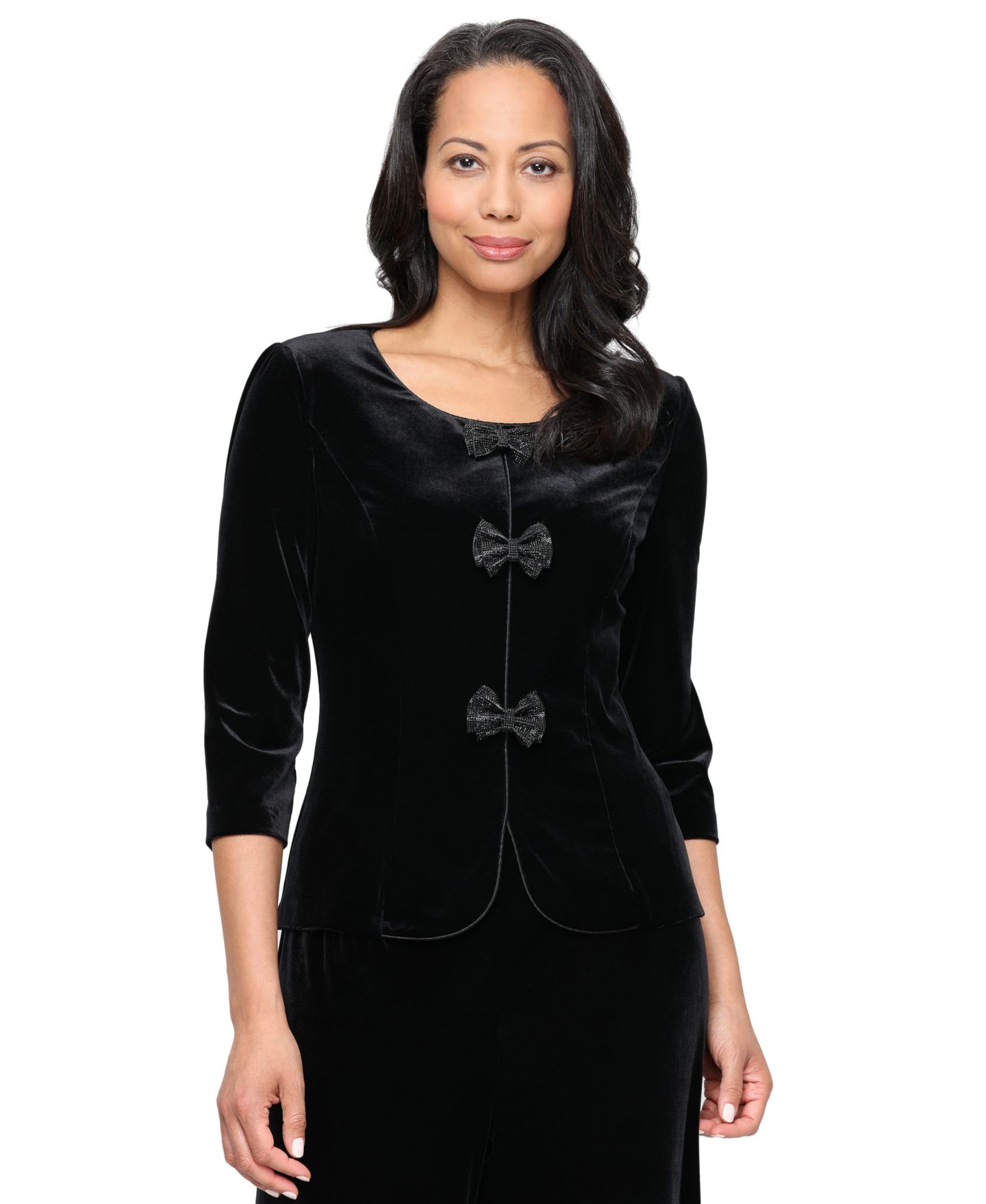 Женская куртка Alex Evenings 3/4-Sleeve Velvet Rhinestone Bow, цвет: Чёрный — фото 2
