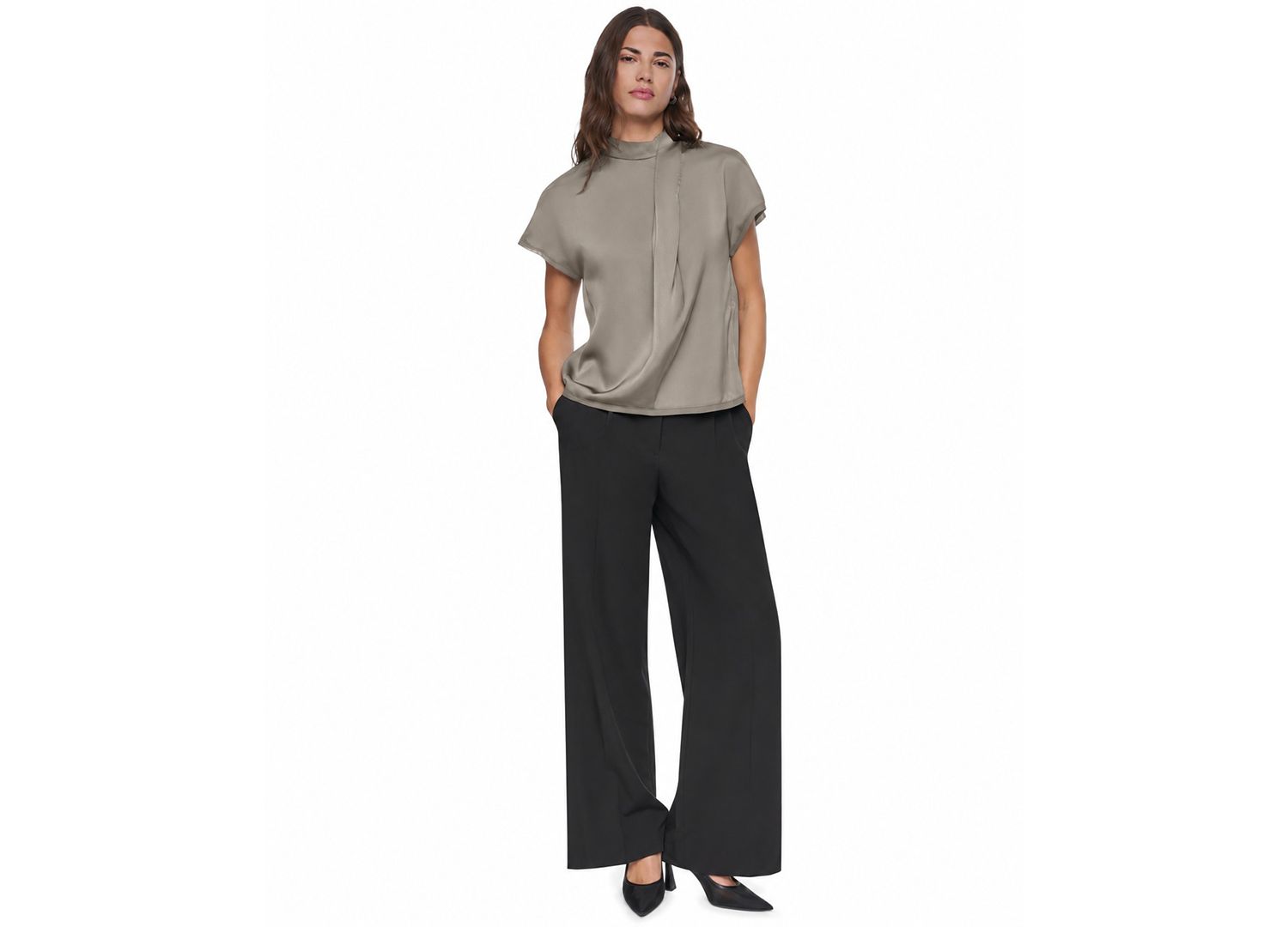 Women's Short-Sleeve Mock-Neck Satin Blouse