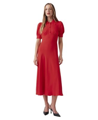 Women's Wilma Puff-Sleeve Collared Midi Shirt Dress