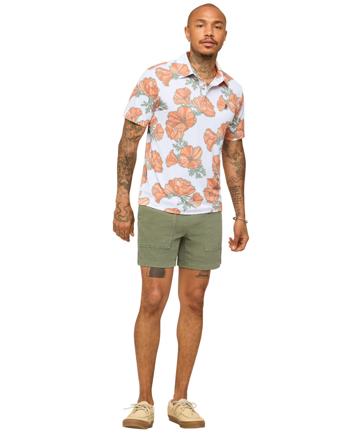 Men's The Great Grand Poppy Short-Sleeve Stretch Floral-Print Polo Shirt