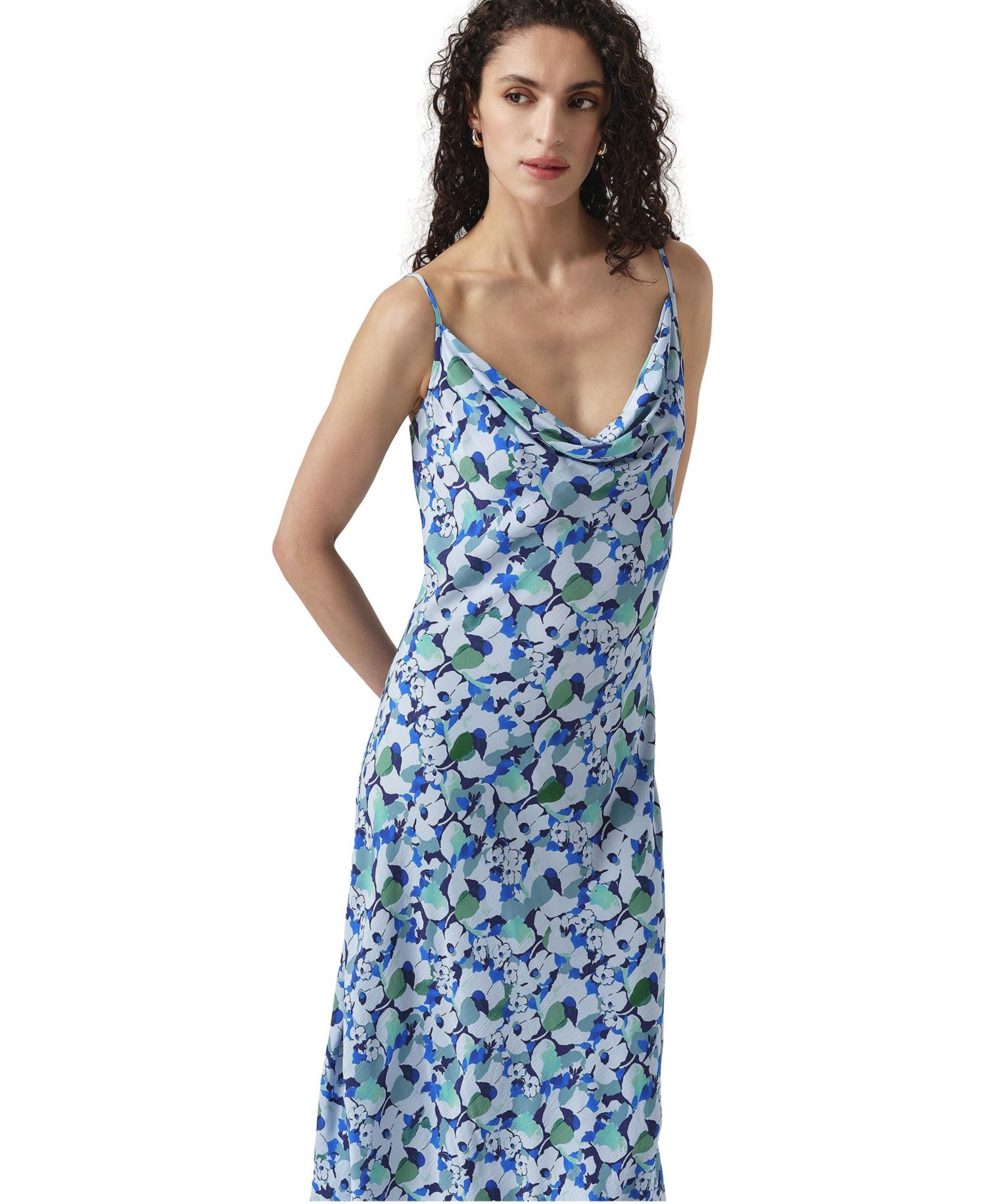 Women's Stacy Cowl Neck Crepe Bias-Cut Midi Dress