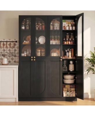 80" Tall Kitchen Pantry Cabinet Set of 2 with Tempered Glass Doors
