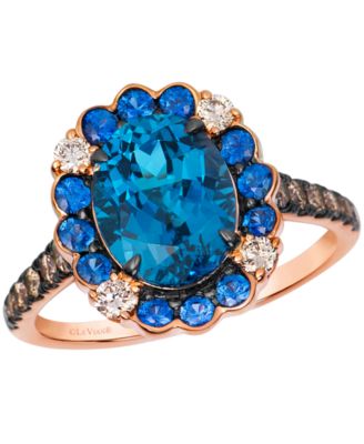 Chocolate Diamond Halo Ring with London Blue Topaz (0.46 ct. t.w.) in 14k Rose Gold