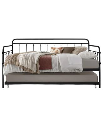 Twin Size Iron Daybed with Rounded Frame and Roll-Out Trundle Bed