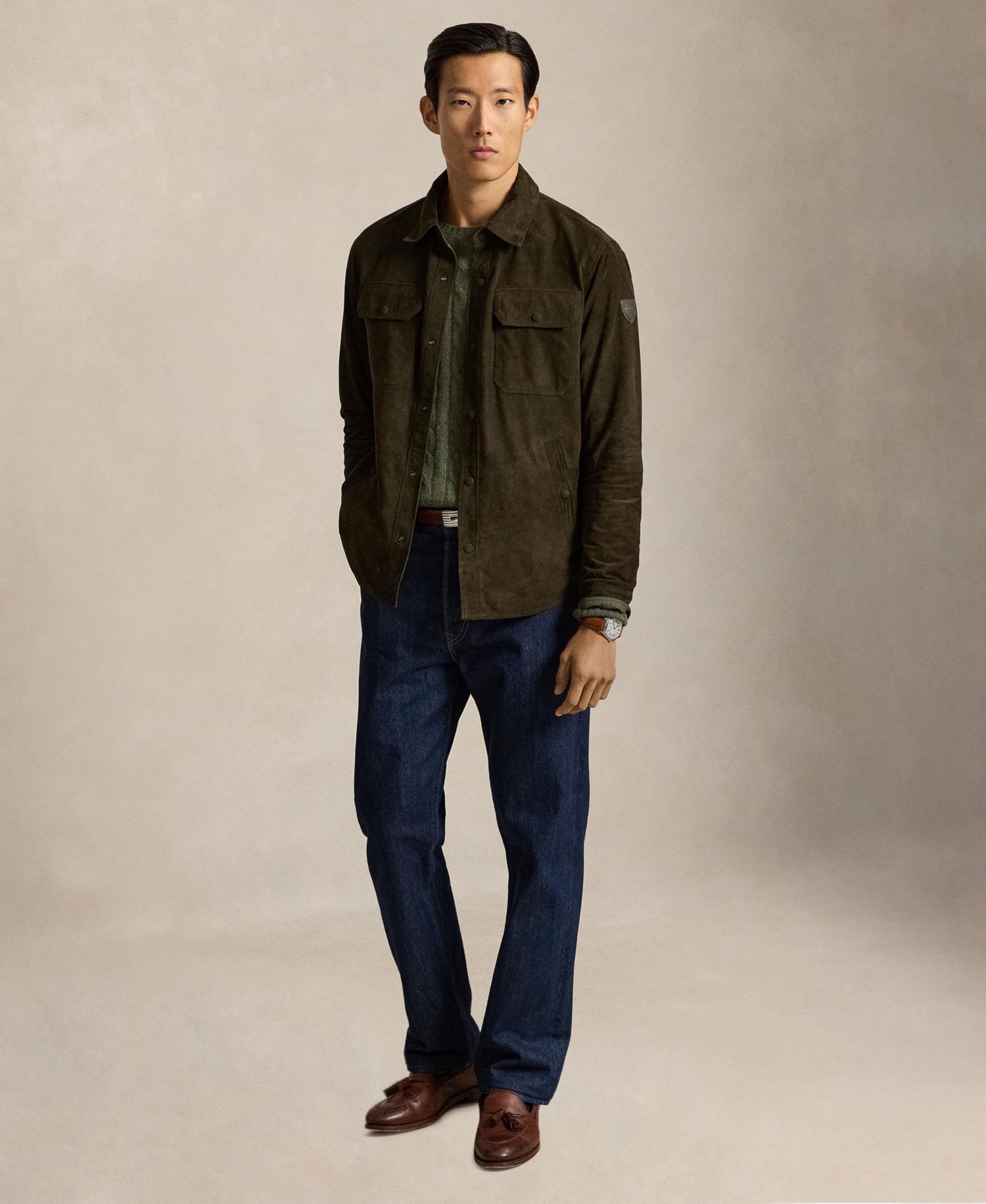 Reversible Suede-Taffeta Shirt Jacket