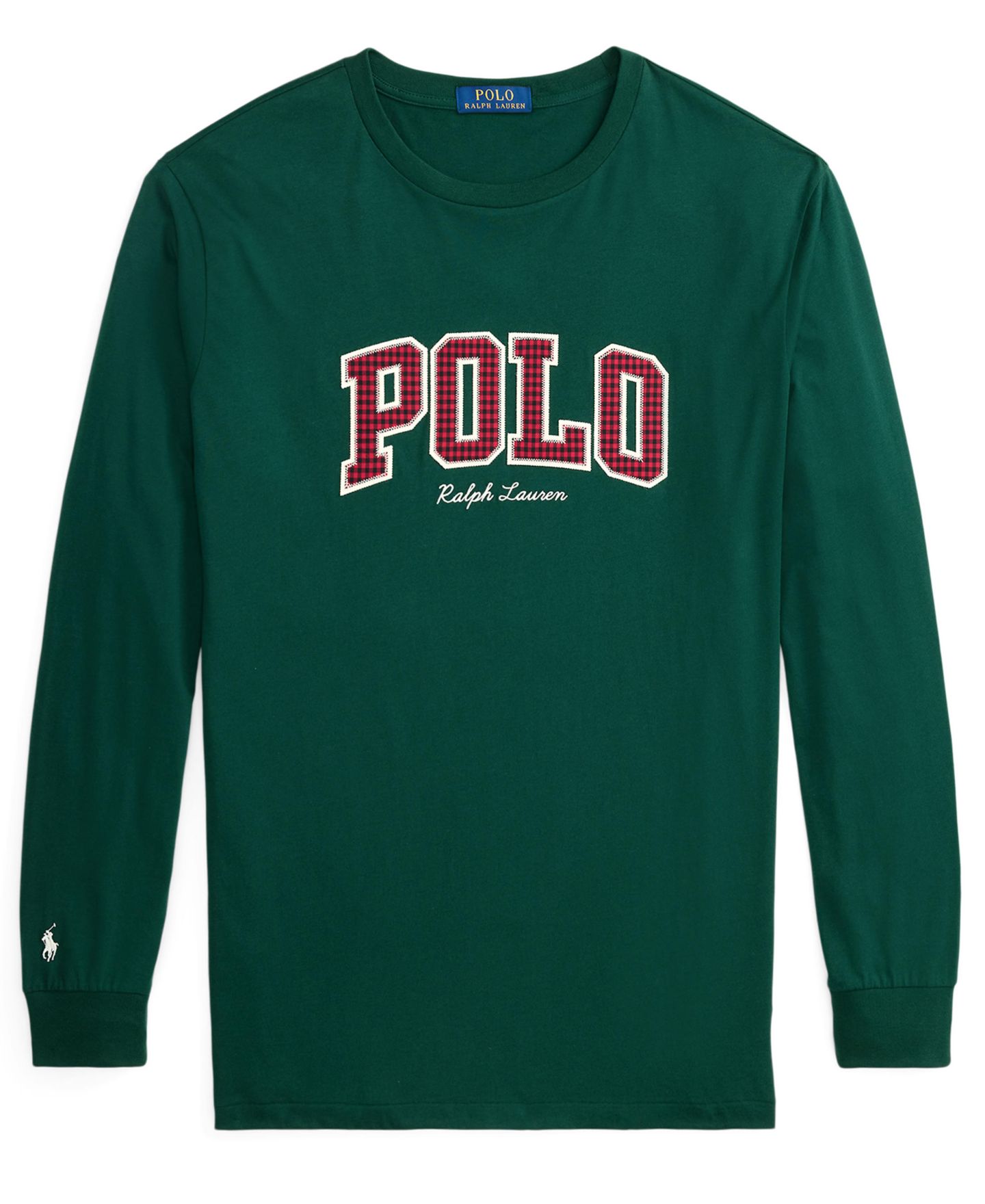 Мужская футболка Polo Ralph Lauren Big & Tall Plaid-Logo Long-Sleeve Graphic, цвет: Мох — фото 5