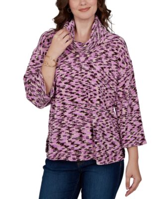 Petite Spacedye Cowl Neck 3/4-Sleeve Top