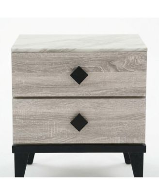 2-Drawer Nightstand with Square-Top Veneer Surface, Bedside Table