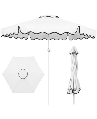 9ft Patio Market Umbrella with Wavy Trim, Fade Resistant, Crank and Tilt, Wind Vent