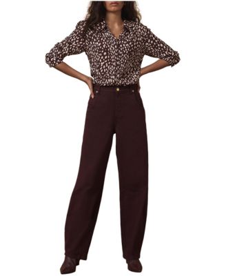 Women's Long-Sleeve Animal-Print Collared Shirt