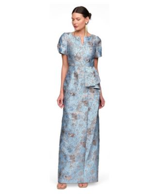 Women's Daria Floral-Print Cascade Metallic Jacquard Gown
