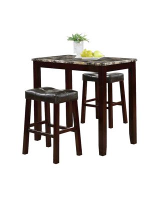 Scaff 3-Pc Counter Height Glossy Print Marble Breakfast Table with Stools