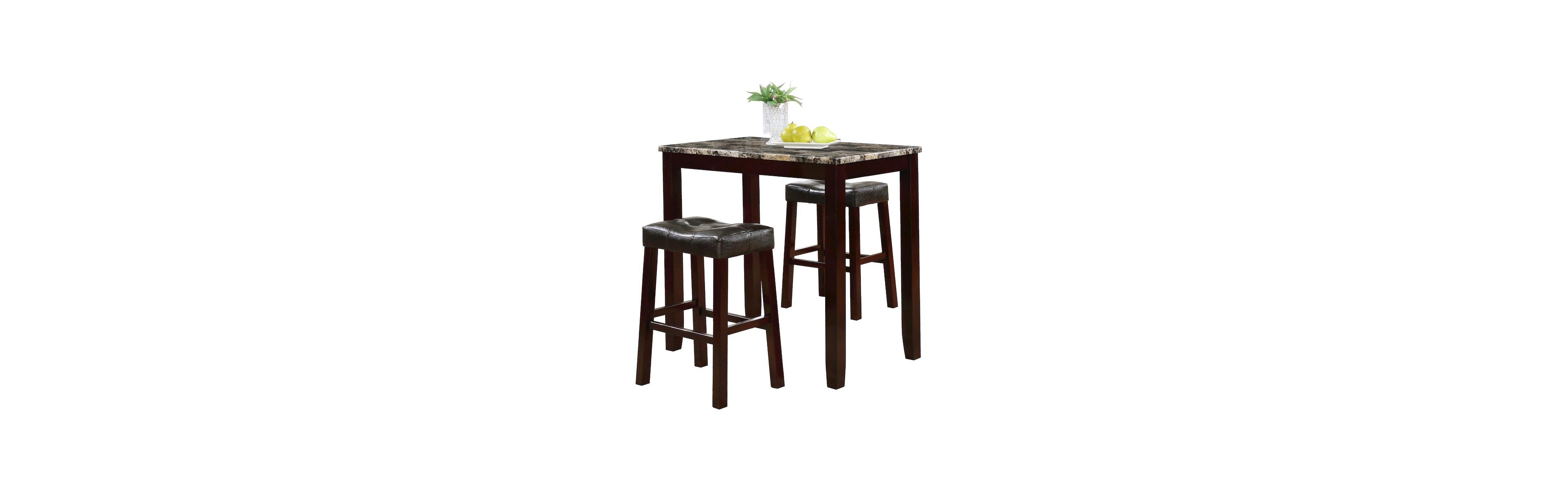 Roundhill Furniture Scaff 3-Pc Counter Height Glossy Print Marble Breakfast Table with Stools