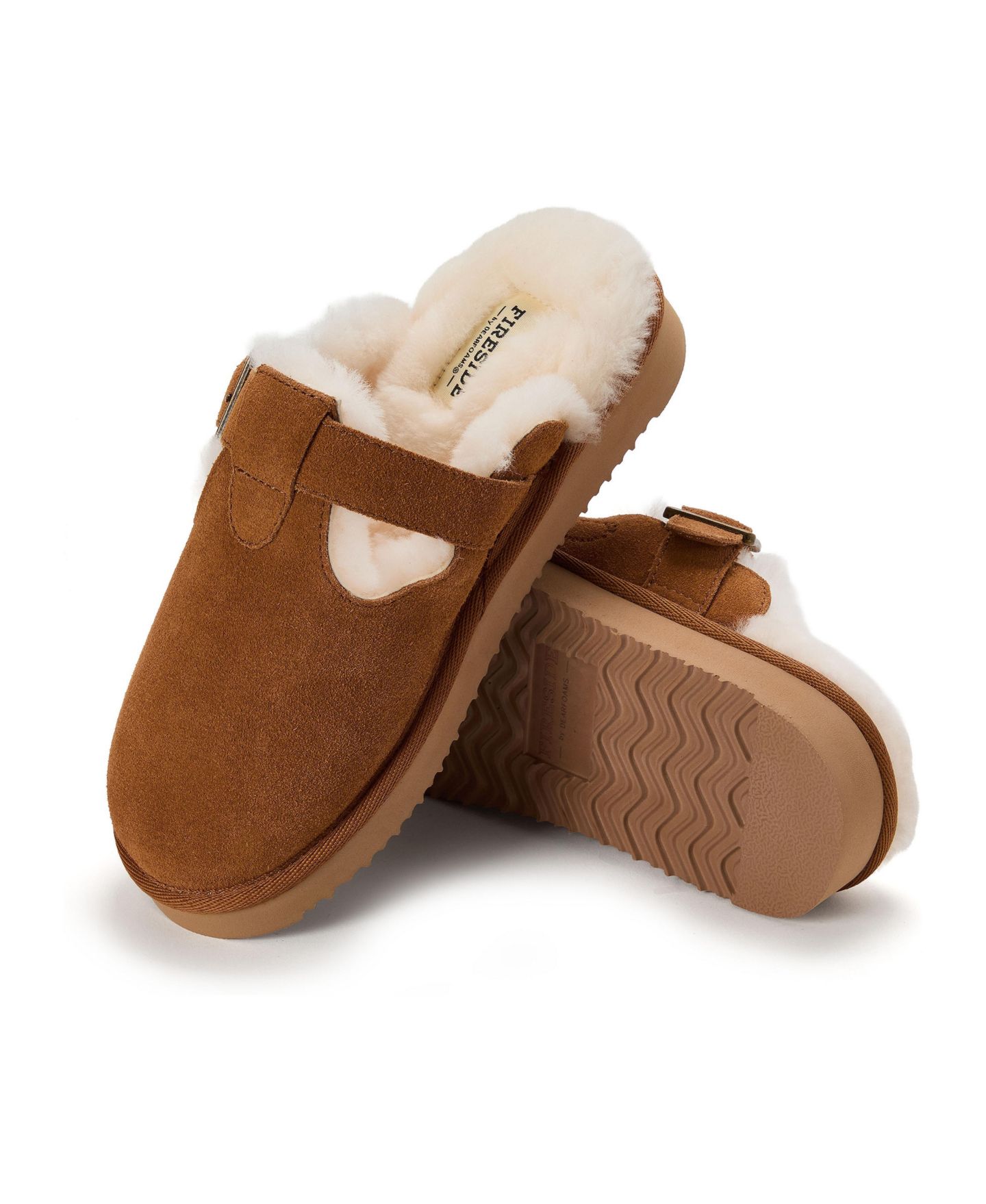 Женские тапочки Dearfoams Maitland Genuine Suede Genuine Shearling Buckle Slippers, цвет: Каштановый — фото 3