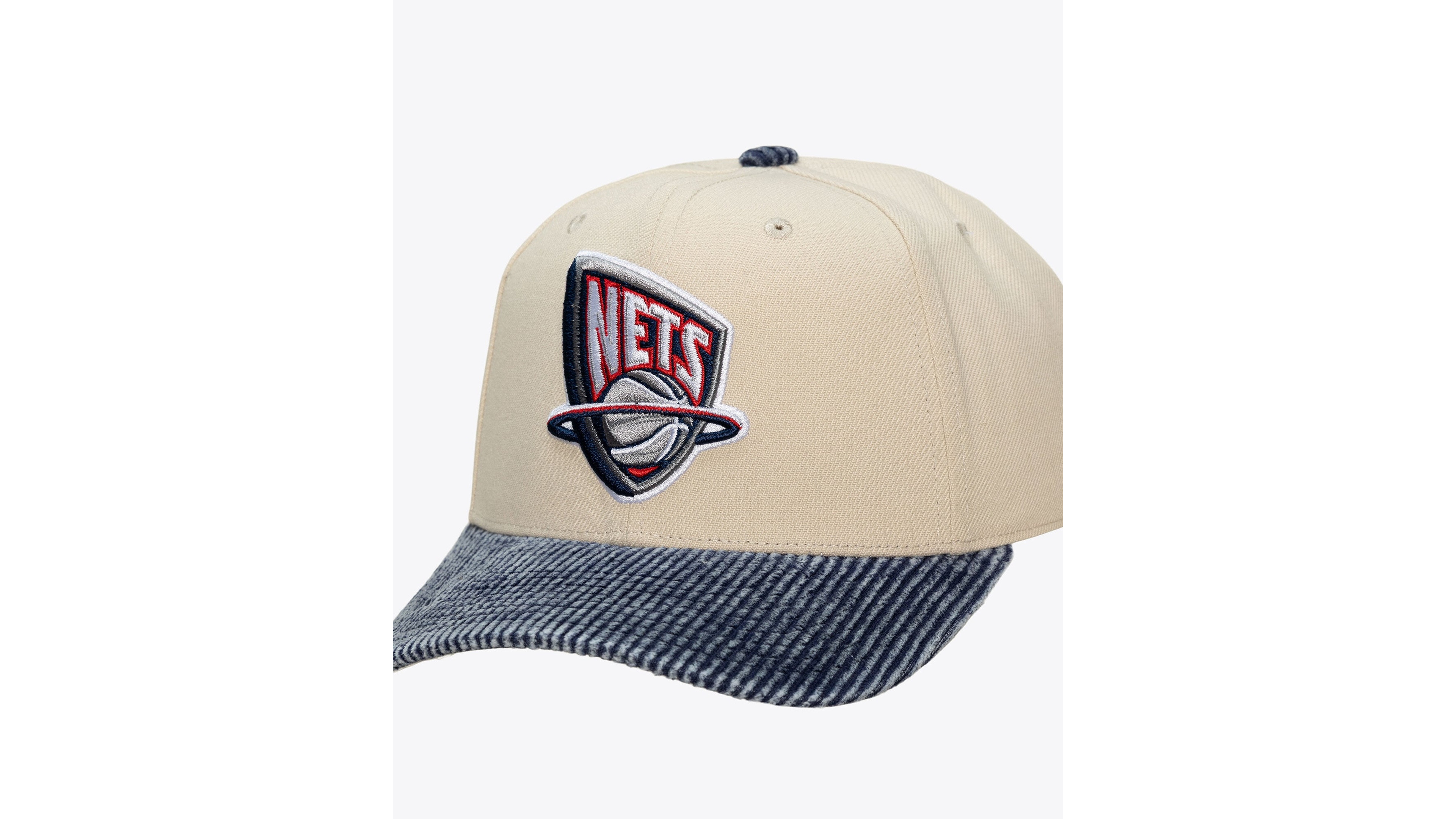 Mitchell & Ness Men's Cream/Blue New Jersey Nets Washed Corduroy Pro Crown Snapback Hat