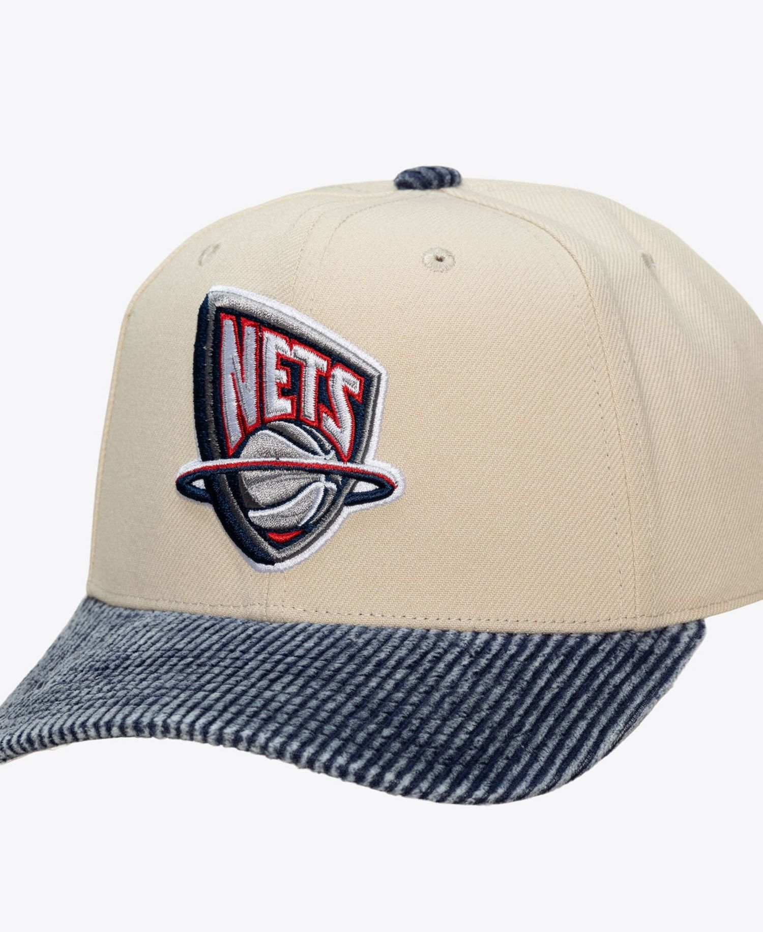 Men's Cream/Blue New Jersey Nets Washed Corduroy Pro Crown Snapback Hat
