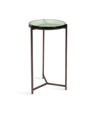 Aguilar Glass and Metal Side Table Unique Chunky Glass Tabletop, Mini Table for Small Spaces or Indoor Plant Stand