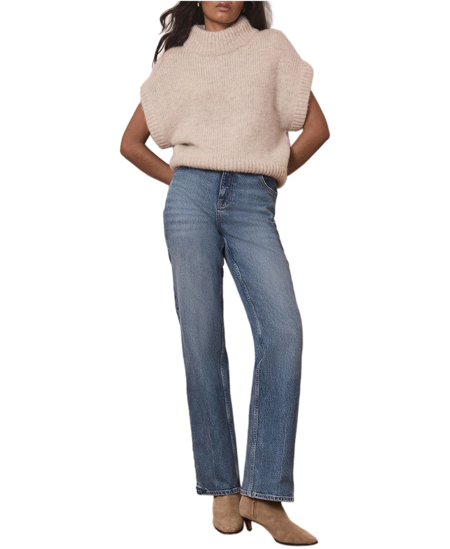 Women's Wool Blend High Neck Ribbed Knit Top