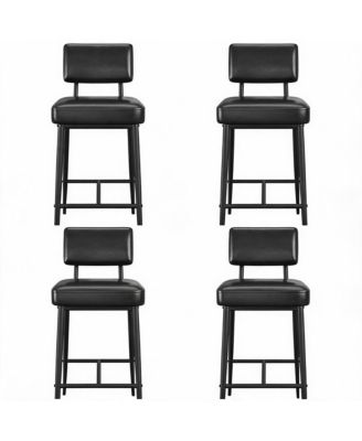 Set of 4 Black Bar Stools - 26" Counter Height Faux Leather Barstools with Backs and Metal Legs for Kitchen Island, Home Bar and Dining Room