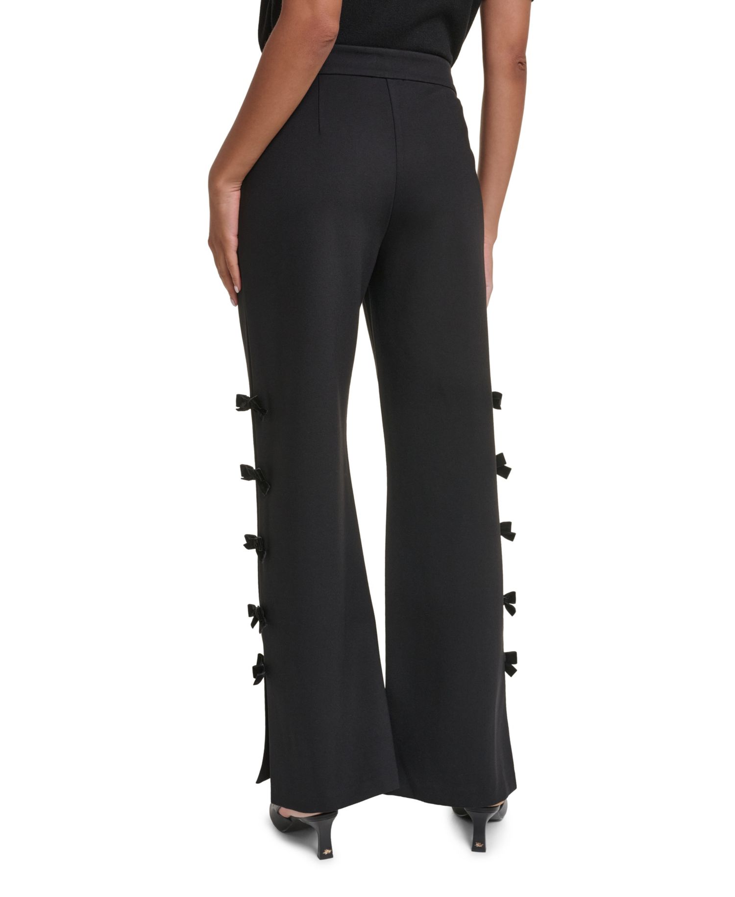 Petite Soft Set Bow Bottom Wide-Leg Velvet Pants