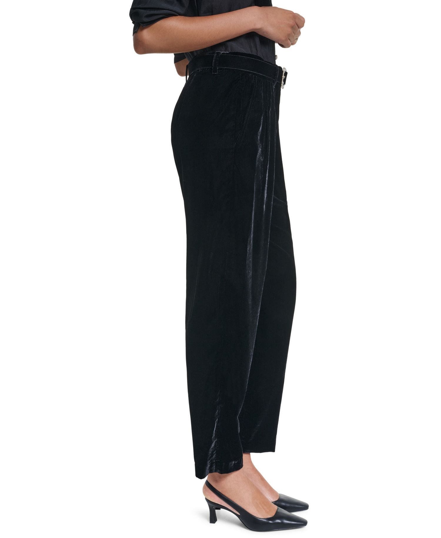 Petite Velvet High-Waisted Pants
