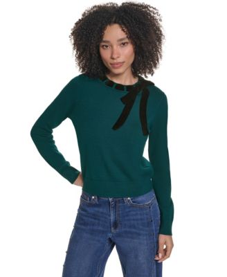 Petite Bow Crewneck Long-Sleeve Sweater