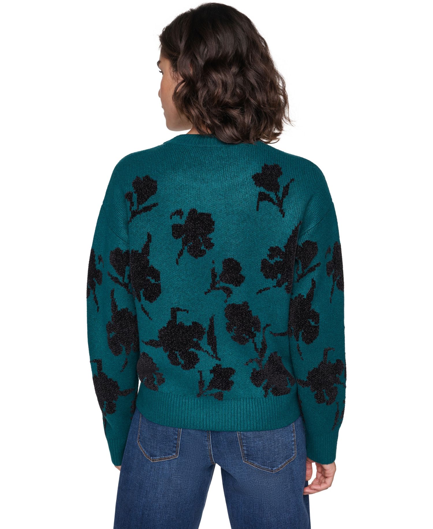 Petite Floral-Sequin Crewneck Sweater