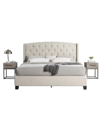 3-Piece Upholstered Bedroom Set, Tufted Wingback Bed, 2