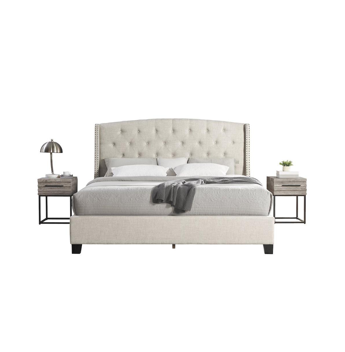 Roundhill Furniture 3-Piece Upholstered Bedroom Set, Tufted Wingback Bed, 2