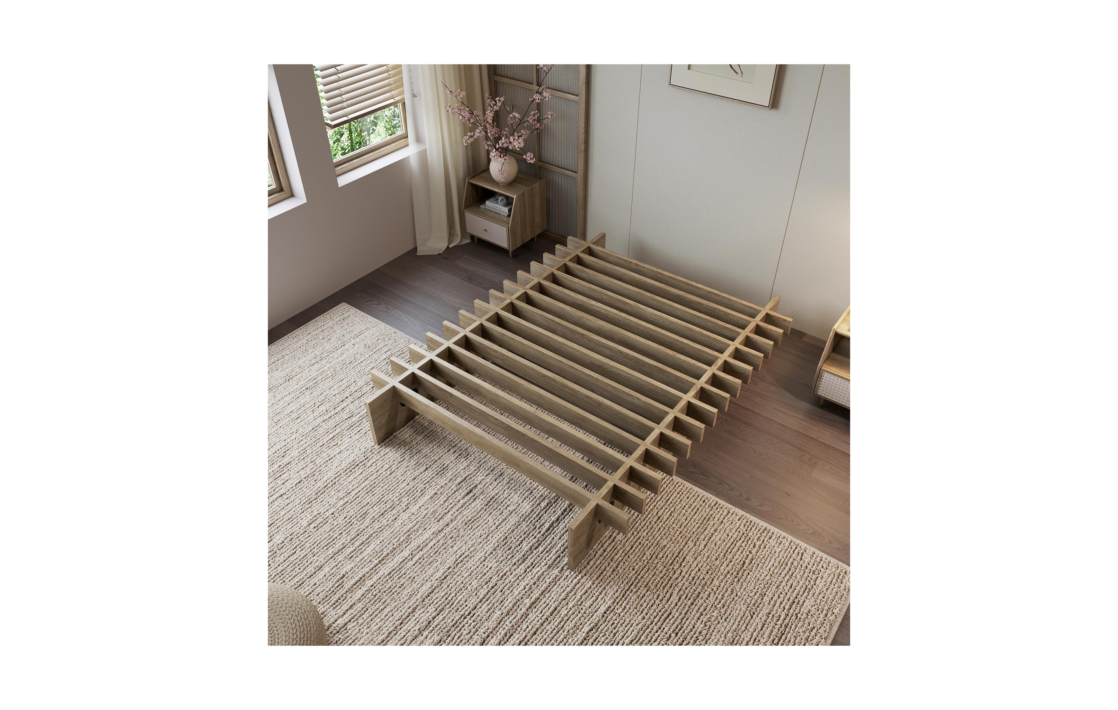 Minimalist Low Profile Platform Bed Frame, Noise-Free Slat Support, No Box Spring Needed