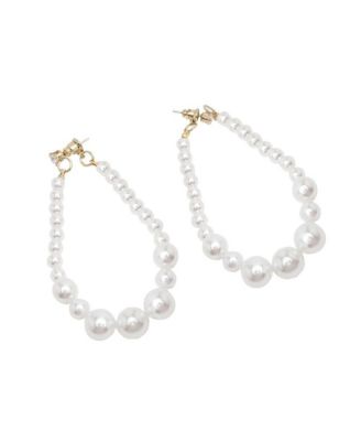White Beads Gold-Tone Statement Drop Earrings