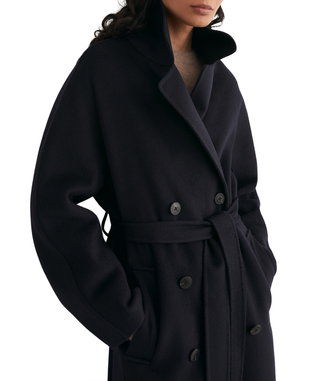 Reiss Women's Lucia Wool-Blend Double-Breasted Long Coat - Navy