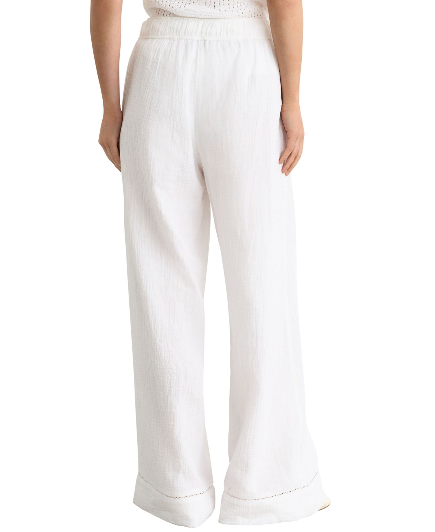 Women's Rue Cotton Cheesecloth Wide-Leg Drawstring Ladder-Stitch Pants
