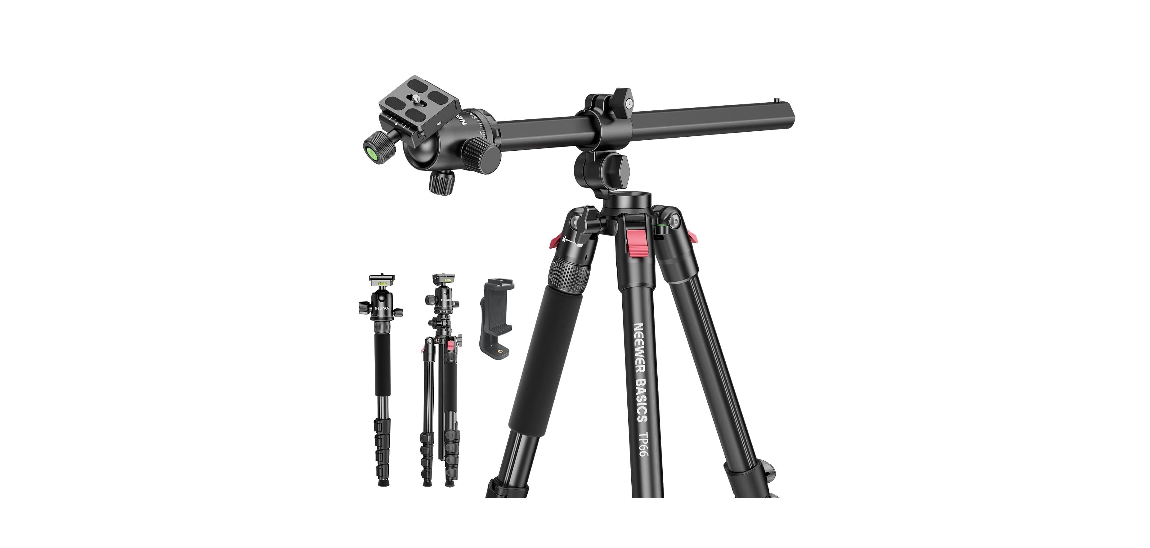 Lamicall Aluminum Horizontal Overhead Tripod with Ball Head and Cell Phone Holder 64.5 inches 22-Pound Capacity
