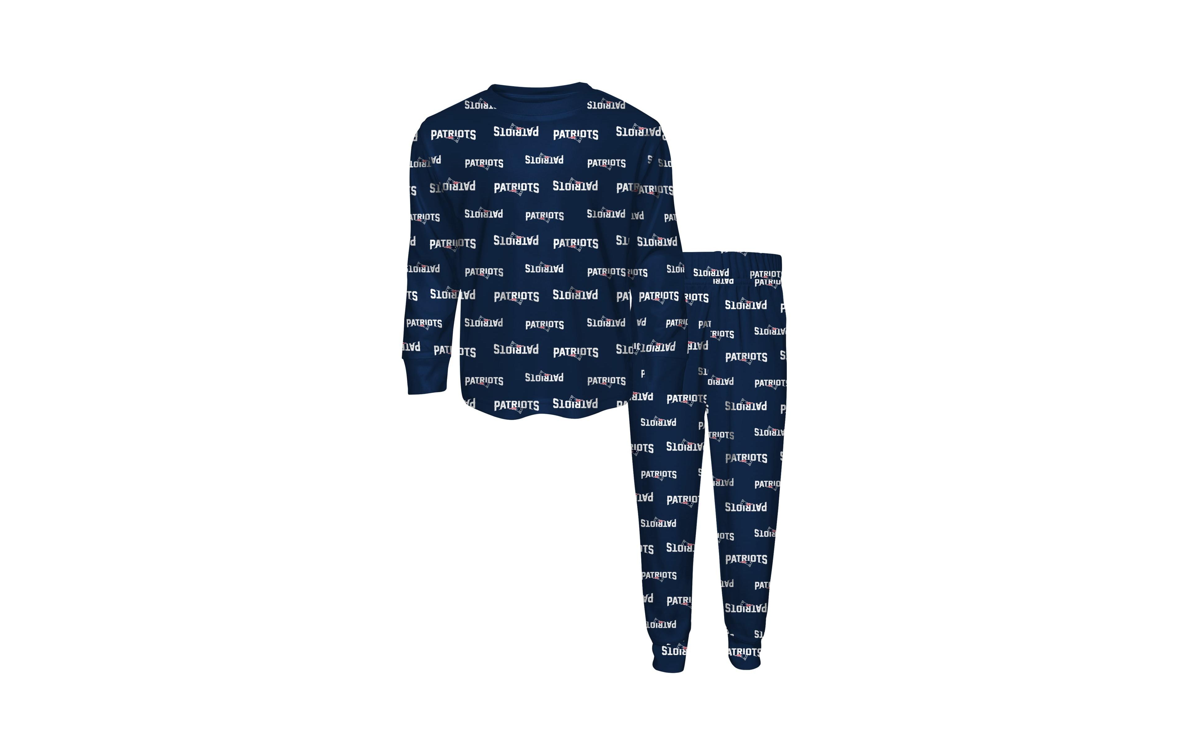 Outerstuff Boys' and Girls' New England Patriots All-Over-Print Long Sleeve T-Shirt Pants, 2-Piece Set