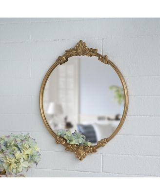 19" Round Baroque Decorative Mirror Tray with Ornate Metal Frame Vintage Accent Tray