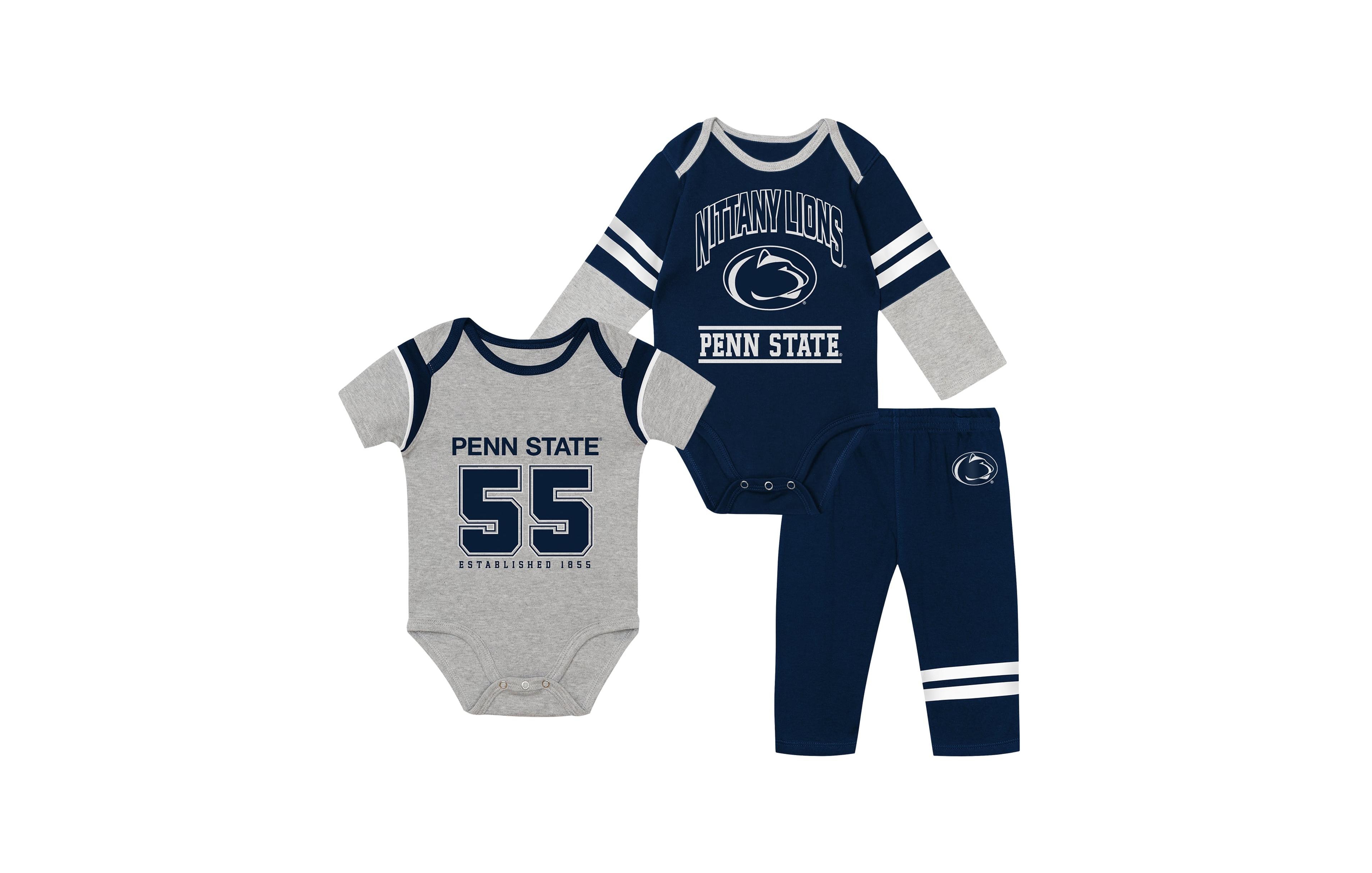 Outerstuff Boys' and Girls' Penn State Nittany Lions Double Up Bodysuits Pants, 3-Piece Set