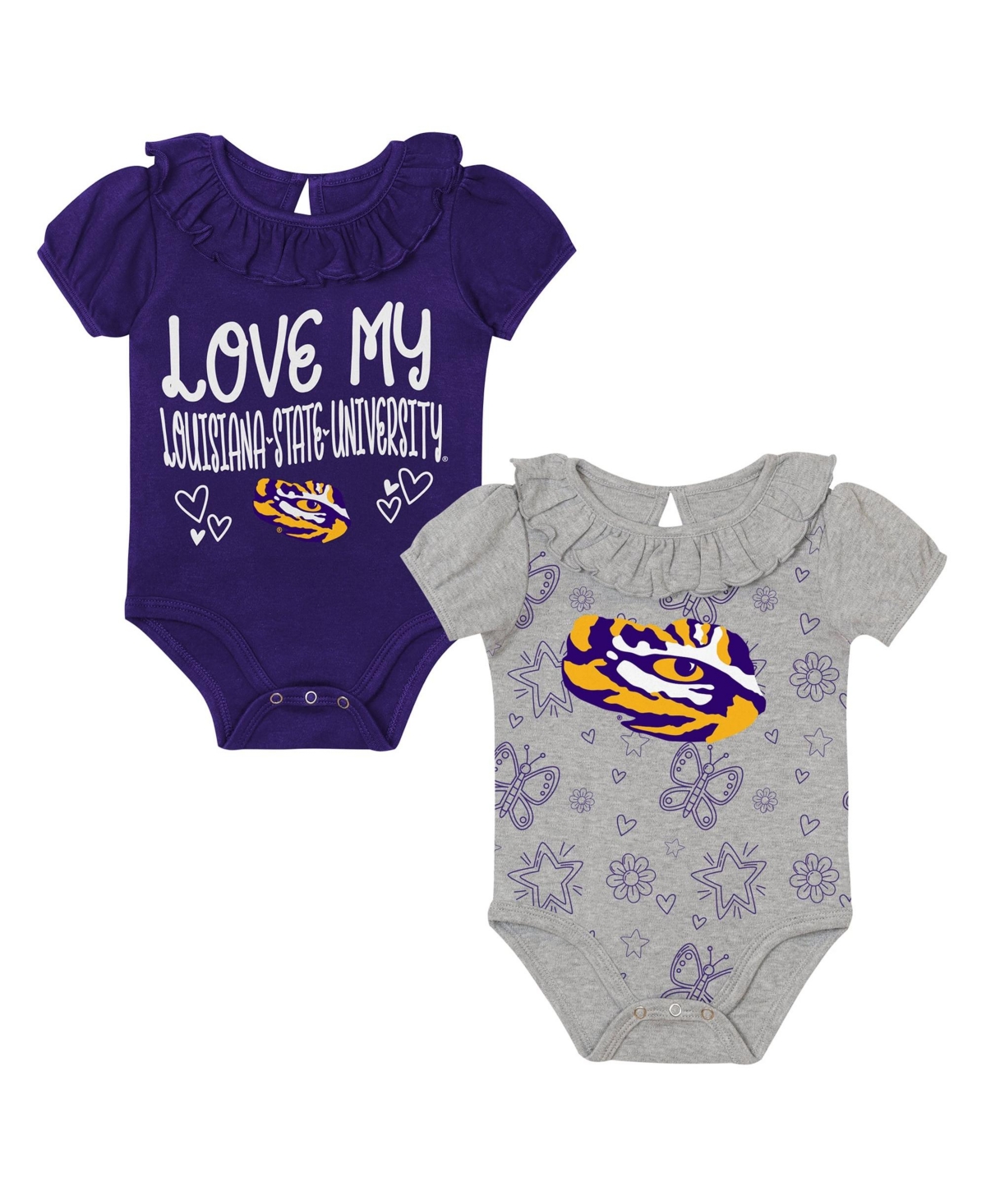 Outerstuff Baby Girls' Lsu Tigers Playtime Ruffle Bodysuits, 2-Piece Set